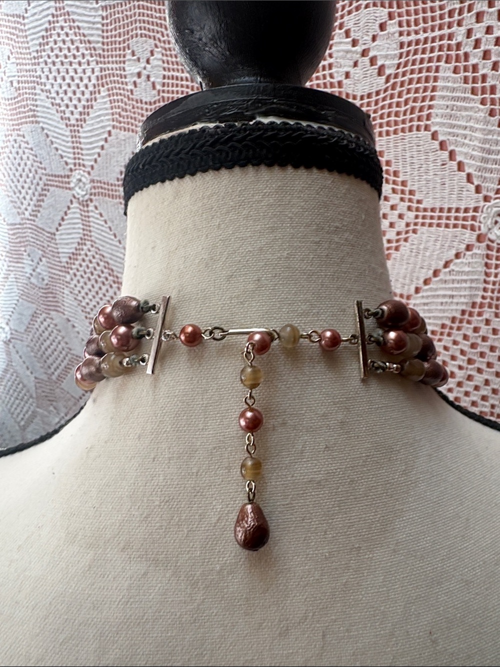 Elegant Multi-Strand Brown Pearl & Glass Necklace - Picture 4 of 6